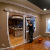 Complete time lapse of me building a custom half wall with LED lights and raised panel column